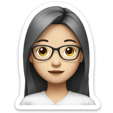 Asian girl white skin with long straight hair and glasses sticker