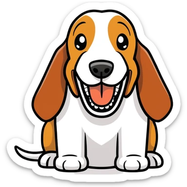 basset hound smiling with big human teeth sticker