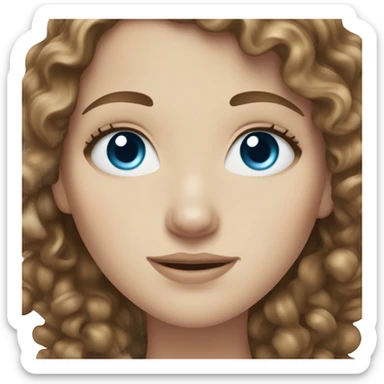 Pale white girl brown curly hair and blue eyes sticker
