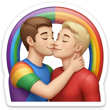 make 2 seductive men kissing and holding flying on a rainbow sticker