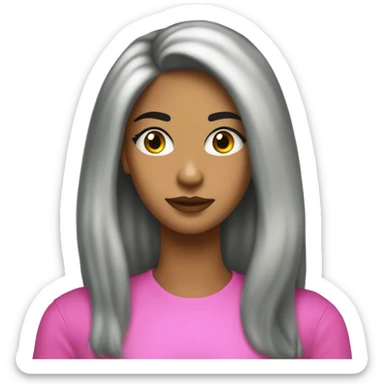 Tanned woman with long black hair dressed in Y2K preppy hair, makeup, and neon attire sticker