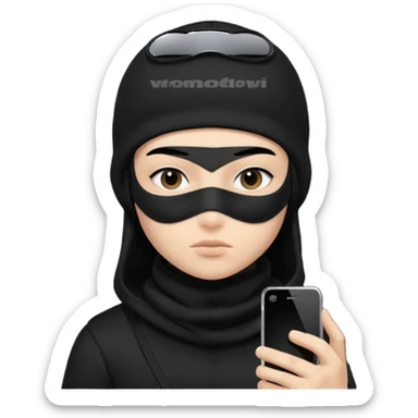 Junge mit Sturmhaube handy in der hand komplett schwarzes outfit und augenbraun gut sticker