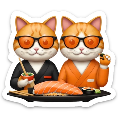 two cool cats wearing sunglasses and eating sushi sticker