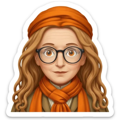 Professor Sybill Trelawney wearing glasses, orange scarf sticker