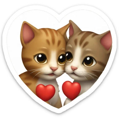 Two little brown kittens kissing and a small red heart near them  sticker