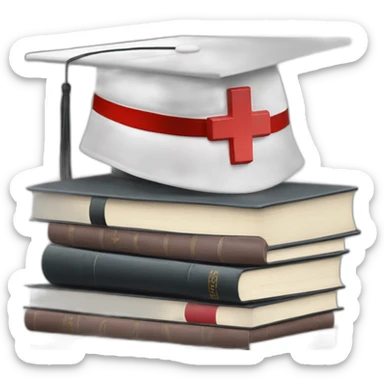 White Student cap with red medical cross On a stack of books sticker