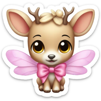 baby deer with fairy wings and a pink bow around its neck  sticker