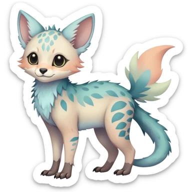 Feral Rare Fantasy cute pastel Vernid-Trico-species by LiLaiRa, markings, tufted ears, full body sticker