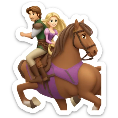 Rapunzel and Flynn Rider riding on a horse sticker