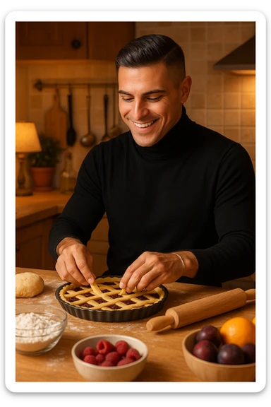 uomo che cucina il suo dolce preferito una crostata sticker