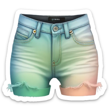 Hyper Realistic isolated top front view of a pair of black,peach,pastel green,pastel blue ombre Guess Jeans brand stiletto high heel shoes. sticker