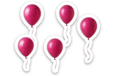 5 palloncini magenta fluttuano in aria isolati su sfondo bianco, iperrealistico 4k sticker