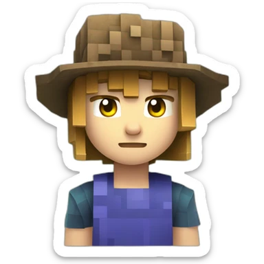 young boy in a Minecraft Creeper hat with neck-length shaggy light brown hair sticker
