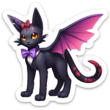  kawaii edgy black purple red ethereal fantasy beautiful elegant nargacuga-Noivern-cat-Fakemon collar harness bow tie and bracers full body sticker