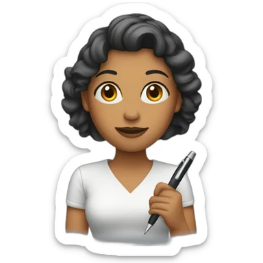 woman holding pen sticker