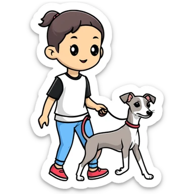 Asian girl walking an all grey Italian greyhound sticker