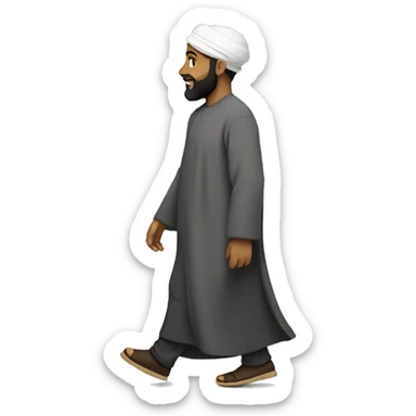 sideview of a bearded muslim man in a thobe walking. sticker