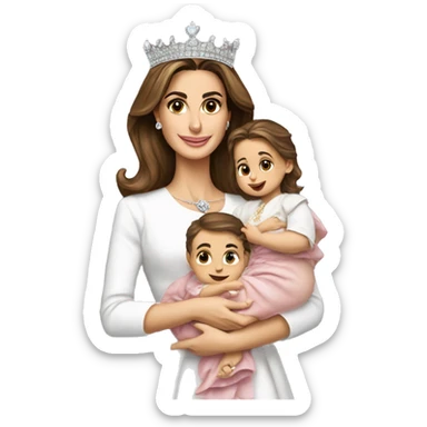 Queen rania of Jordan holding a baby girl and wearing diamond crown  sticker