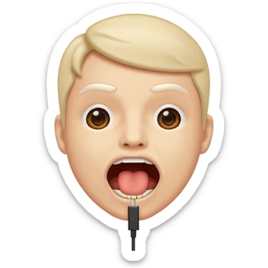 Mouth open wide with audio cable stuffed inside. sticker