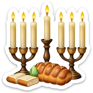 shabbat set of candles challah and kiddish cut sticker