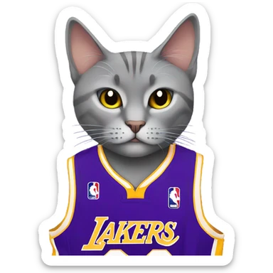 Grey Cat wearing lakers jersey doing a side eye sticker