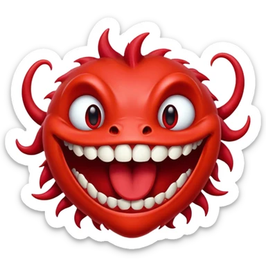 Creature comes out of the eye of a another creature who has red skin and a wide smile with long teeth sticker