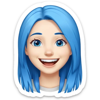 Blue haired blue eyes female really long straight hair laughing sticker