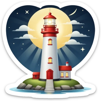 lighthouse emoji at night with light beam, apple style sticker
