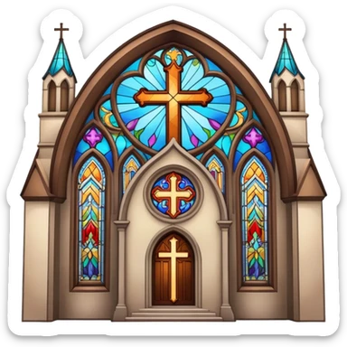 Church with cross and stained glass windows sticker