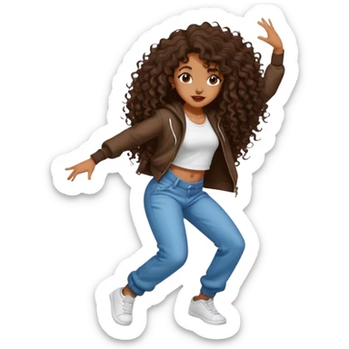 Dancing brown girl with long darn brown curly hair hip hop sticker