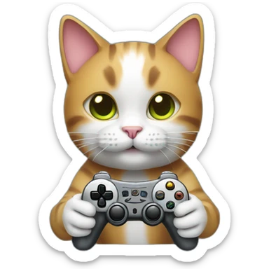 the cat holds a joystick with paws sticker