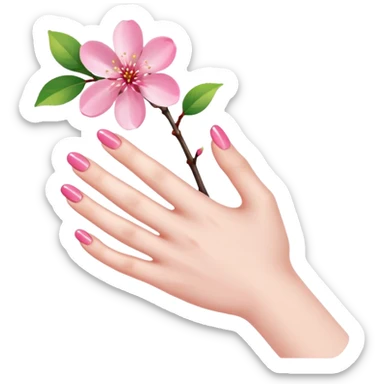 hand with shiny natural nails and a small cherry blossom sticker