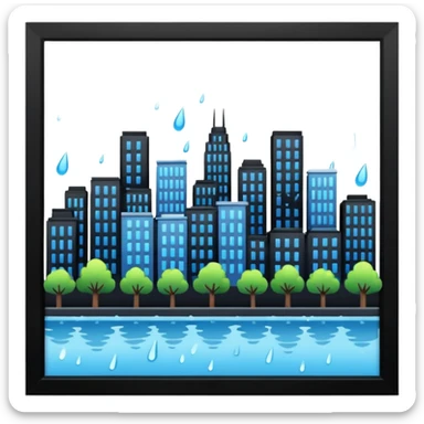 A realistic city on a rainy day sticker
