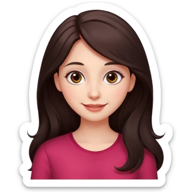 An featuring a woman with dark brown long hair, brown big eyes, light pinkish skin, red cheeks, sweet sticker
