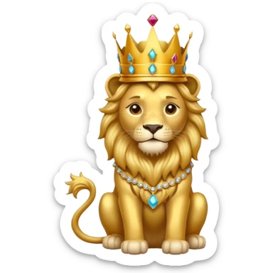 Lion King – proud golden lion wearing a tall jeweled crown, sitting sticker