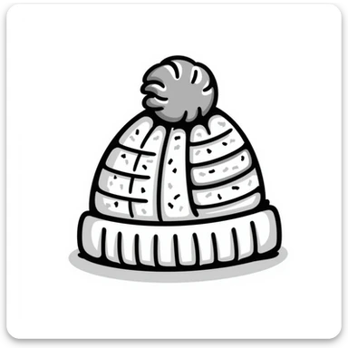 A knitted hat/beanie in pastel colors (dd9fb0, ffc6d3, a3bfc9, c4bee2, f1b091), hand-drawn doodle style sticker