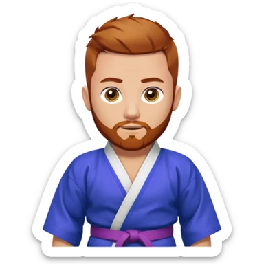 homme blanc, yeux bleu, cheveux brun très court, barbe rousse et boucle d'oreille doré à l'oreille gauche avec kimono de jiu-jitsu et ceinture violette sticker