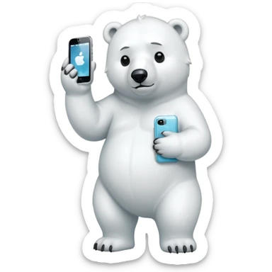 Serious Polar Bear standing full body with iphone in hand  sticker
