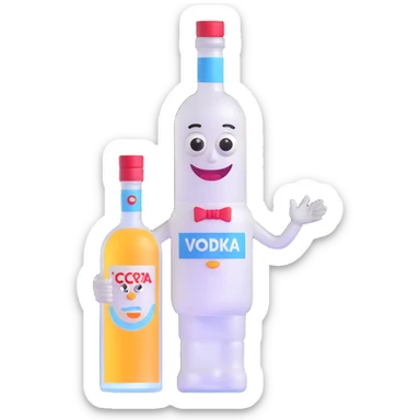 3D vodka bottle character with eyes, smile, arms and legs sticker