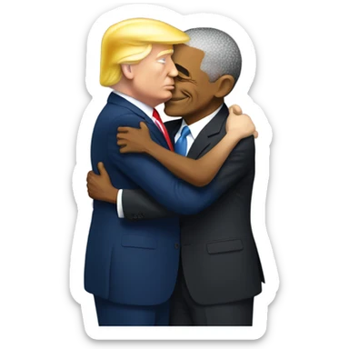 Trump hugging and holding Obama sticker
