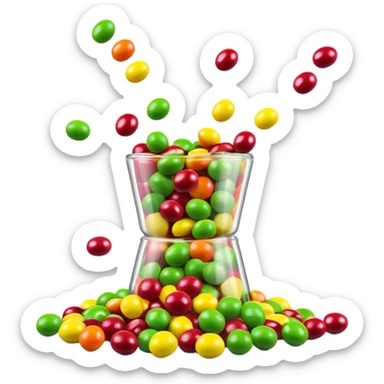 minimalist colorful Skittles candy pack with green candies spilling out sticker
