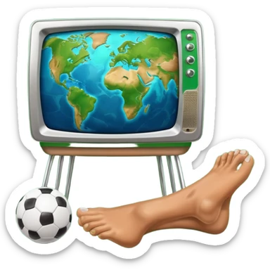 TV with human feet, playing football with the Earth sticker