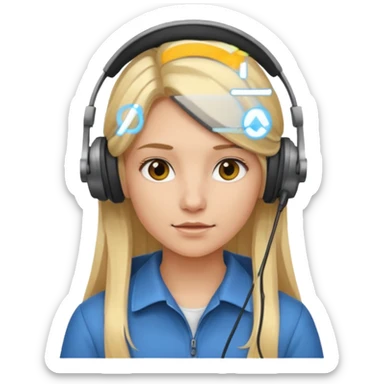 Blonde girl with long hair working sticker