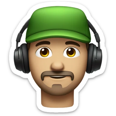 cool guy blue eyes brown hair headphones black goatee wearing a green backward hat sticker