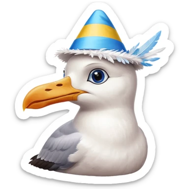 A seagull with a party hat, only the head sticker