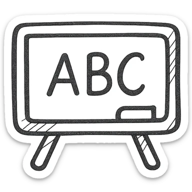 chalkboard with ABC written on it, hand-drawn doodle style sticker