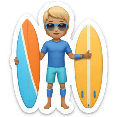 cute male surfer riding a wave, wearing shorts, sunglasses, holding balance, colorful surfboard, 3D cartoon, mobile game icon, clean background, no text sticker