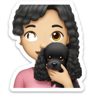 Korean girl with black longhair with balck poodle sticker