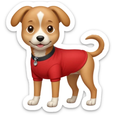 a dog with legs and arms with red clothers on sticker