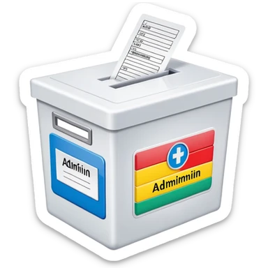 Colorful ballot box with Admin Bewerbungen label sticker